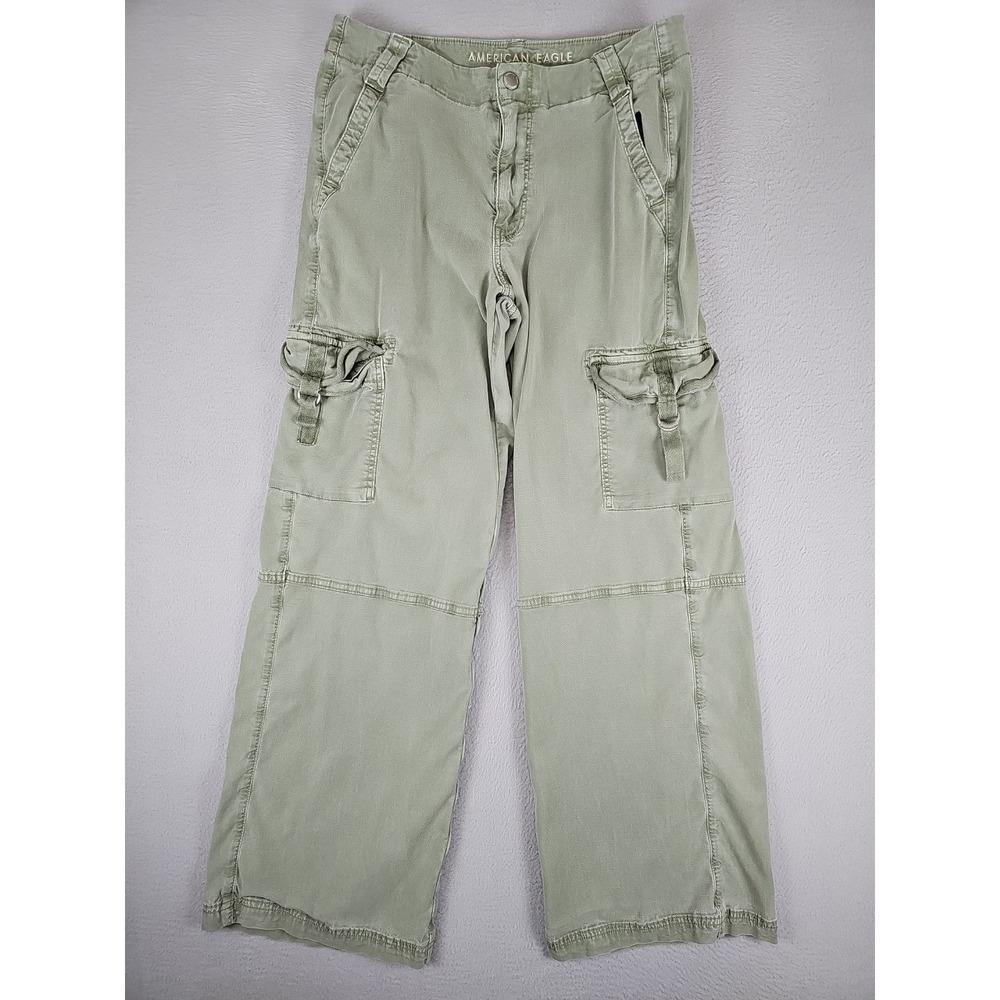 American Eagle AE Super High Rise Baggy Wide Leg Cargo Pants Women's 4R Olive